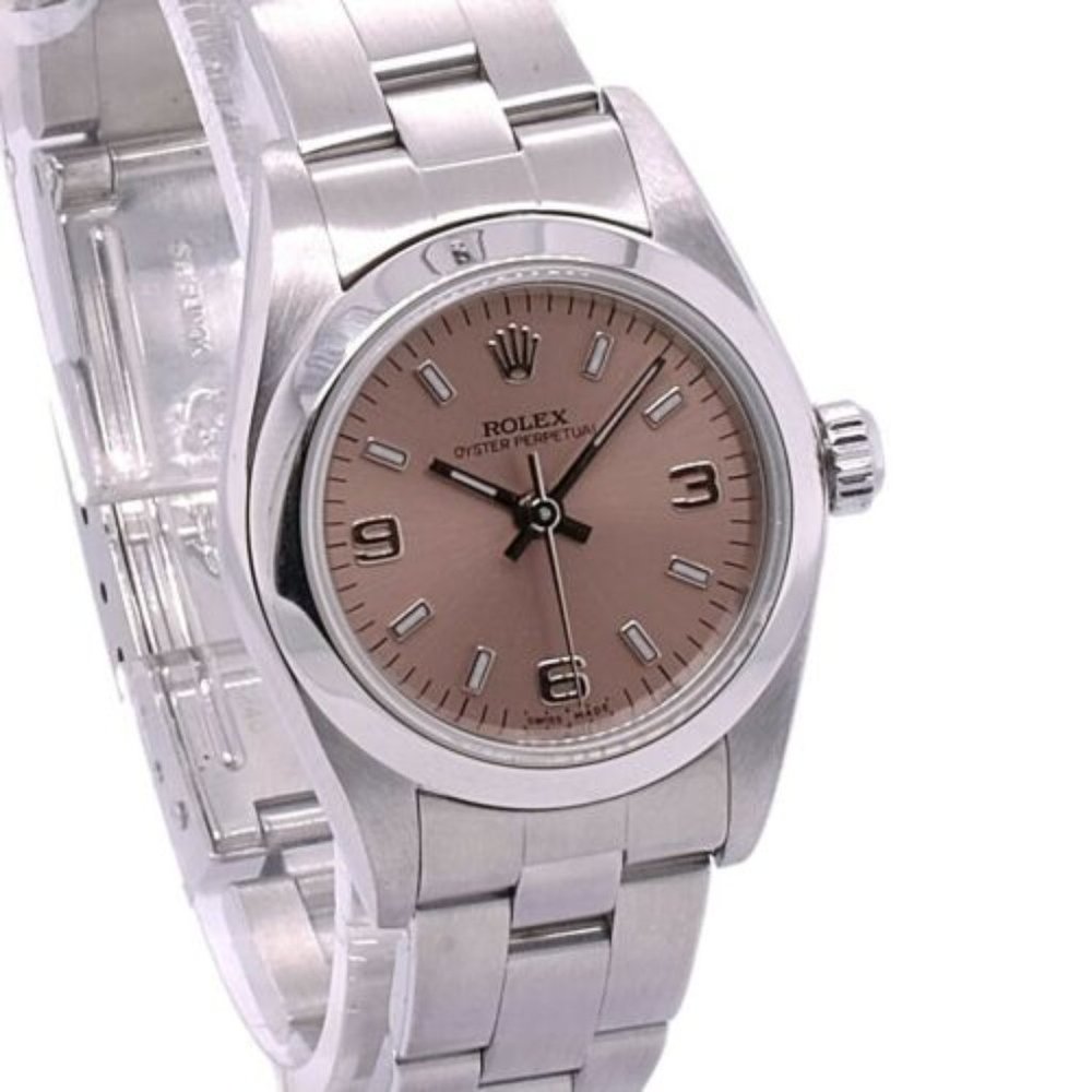 Rolex Oyster Perpetual Salmon IndexArabic Dial Steel Smooth Oyster Watch 76080